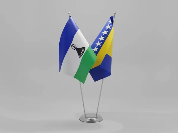 Bosnia Herzegovina Banderas Cooperación Lesotho Fondo Blanco Render — Foto de Stock