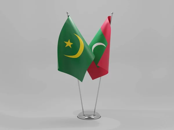 Μαλδίβες Μαυριτανία Σημαίες Συνεργασίας Λευκό Φόντο Render — Φωτογραφία Αρχείου