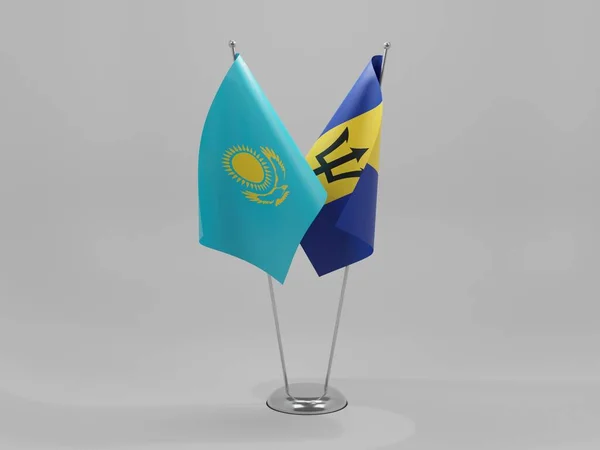 Barbados Kazachstan Flagi Współpracy Białe Tło Render — Zdjęcie stockowe