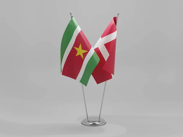 Dánia Suriname Együttműködési Zászlók Fehér Háttér Render — Stock Fotó