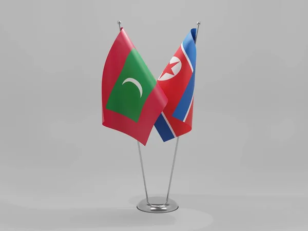 Corea Del Norte Maldivas Banderas Cooperación Fondo Blanco Render — Foto de Stock