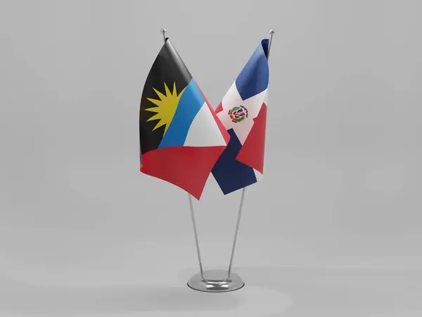 República Dominicana Bandeiras Cooperação Antígua Barbuda Fundo Branco Render — Fotografia de Stock
