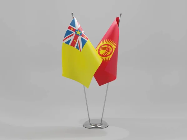 Kirguistán Banderas Cooperación Niue Fondo Blanco Render —  Fotos de Stock