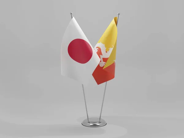 Bután Banderas Cooperación Japón Fondo Blanco Render —  Fotos de Stock