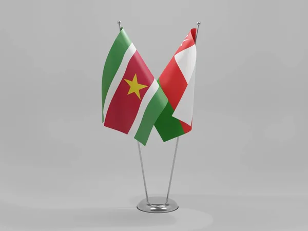 Omán Suriname Együttműködési Zászlók Fehér Háttér Render — Stock Fotó