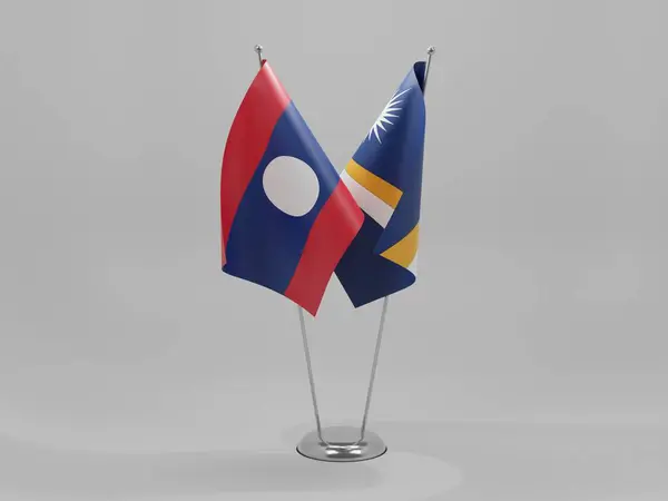 Marshallinseln Flaggen Der Laotischen Zusammenarbeit Weißer Hintergrund Render — Stockfoto
