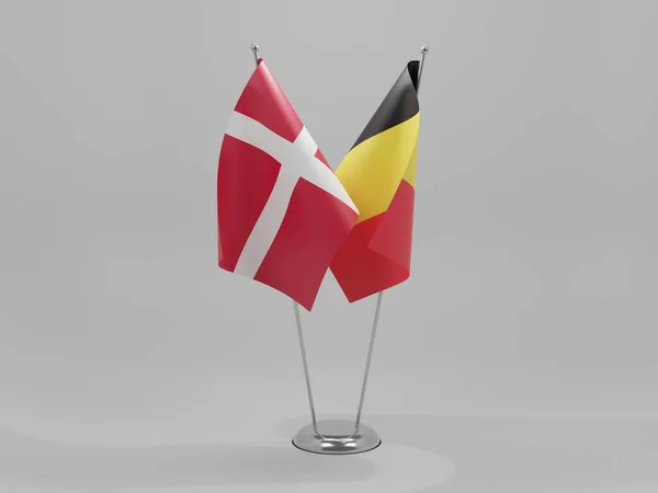 Bélgica Dinamarca Banderas Cooperación Fondo Blanco Render — Foto de Stock