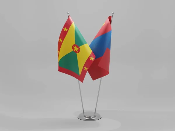 Mongolei Grenada Kooperationsfahnen Weißer Hintergrund Render — Stockfoto