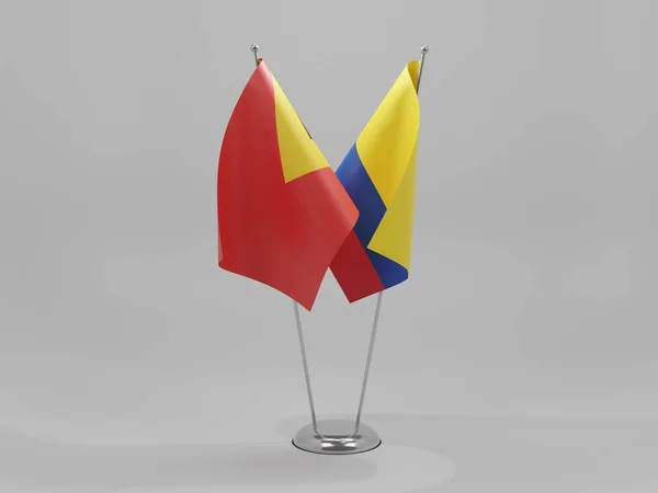 Kolumbie Východní Timor Spolupráce Vlajky Bílé Pozadí Vykreslování — Stock fotografie