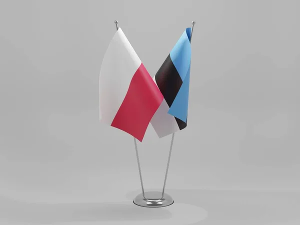 Estonia Polonia Banderas Cooperación Fondo Blanco Render —  Fotos de Stock