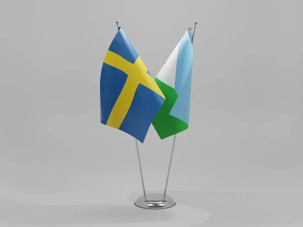 Djibouti Banderas Cooperación Suecia Fondo Blanco Render — Foto de Stock