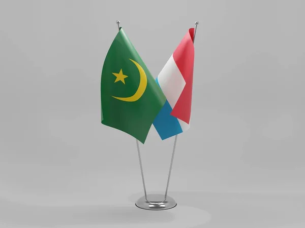 Luxemburgo Mauritania Banderas Cooperación Fondo Blanco Render — Foto de Stock