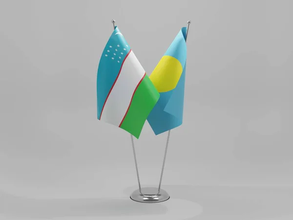 Palau Banderas Cooperación Uzbekistán Fondo Blanco Render —  Fotos de Stock