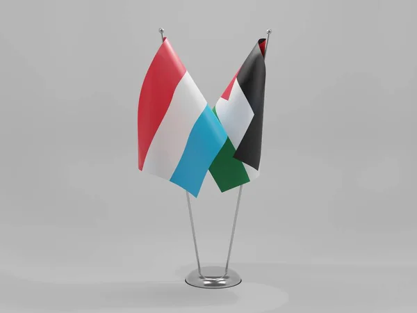 Palästina Luxemburg Flaggen Der Zusammenarbeit Weißer Hintergrund Render — Stockfoto