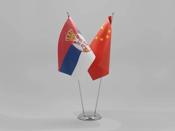 China Sérvia Bandeiras Cooperação Fundo Branco Render — Fotografia de Stock