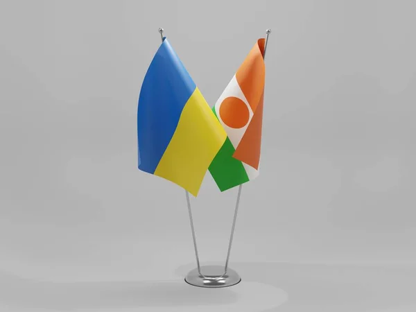Níger Banderas Cooperación Ucrania Fondo Blanco Render — Foto de Stock