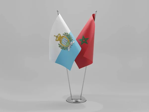Marruecos Banderas Cooperación San Marino Fondo Blanco Render — Foto de Stock