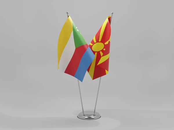 Macedonia Banderas Cooperación Las Comoras Fondo Blanco Render —  Fotos de Stock