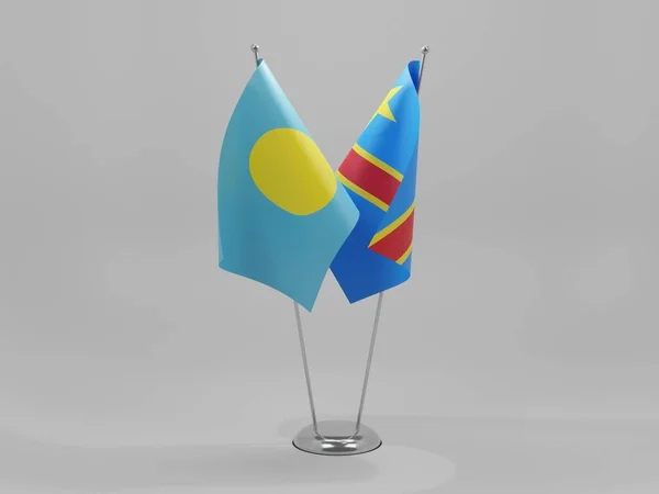 Kongói Demokratikus Köztársaság Palau Cooperation Flags Fehér Háttér Render — Stock Fotó