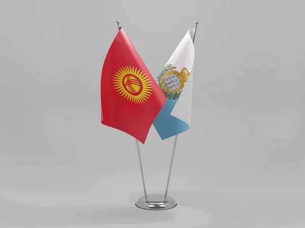 San Marino Bandiere Cooperazione Kirghizistan Sfondo Bianco Render — Foto Stock