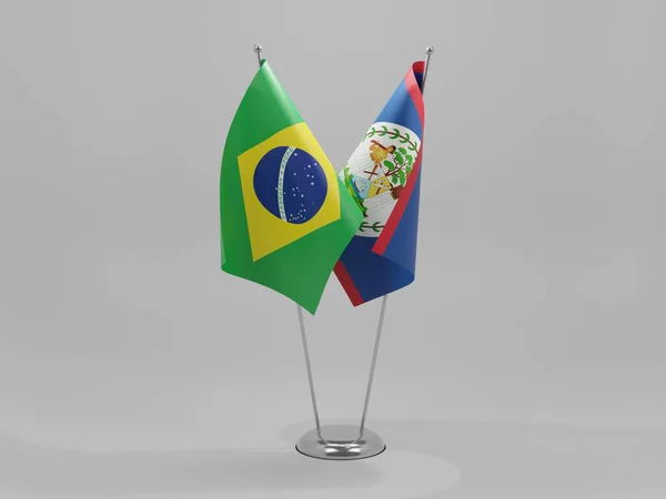 Belize Bandeiras Cooperação Brasil Fundo Branco Render — Fotografia de Stock