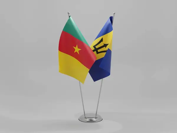 Barbados Banderas Cooperación Camerún Fondo Blanco Render — Foto de Stock