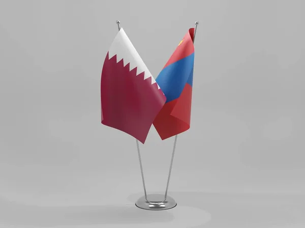 Mongolia Banderas Cooperación Qatar Fondo Blanco Render — Foto de Stock