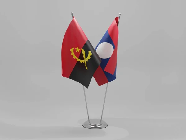 Laos Angolas Samarbetsflaggor Vit Bakgrund Render — Stockfoto