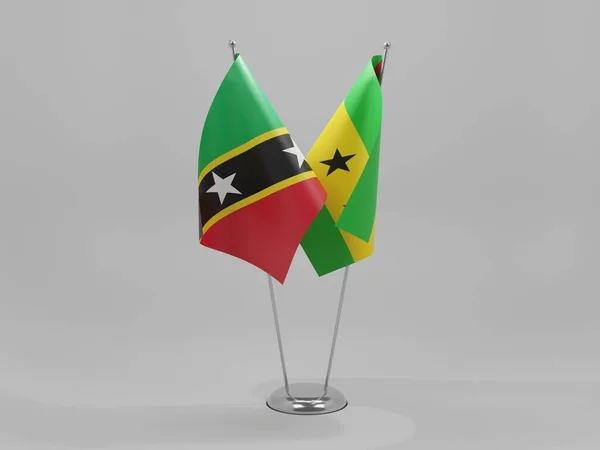 Sao Tomé Principe Bandiere Cooperazione Saint Kitts Nevis Sfondo Bianco — Foto Stock