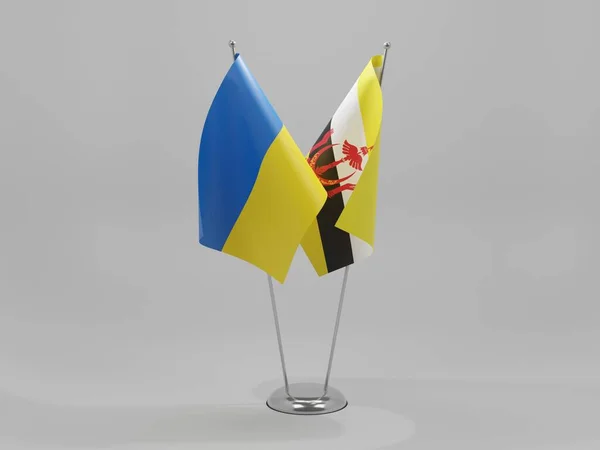 Σημαίες Συνεργασίας Μπρουνέι Ουκρανία Λευκό Φόντο Render — Φωτογραφία Αρχείου