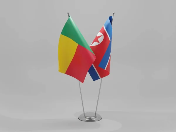 Северная Корея Бенин Флаги Сотрудничества Белый Фон Рендер — стоковое фото