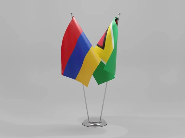 Guyana Armeniens Samarbetsflaggor Vit Bakgrund Render — Stockfoto