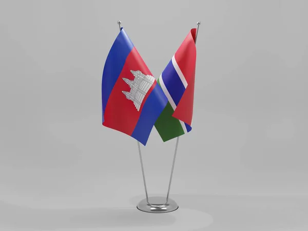 Γκάμπια Καμπότζη Σημαίες Συνεργασίας Λευκό Φόντο Render — Φωτογραφία Αρχείου