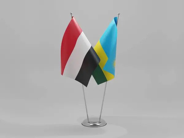 Ruanda Banderas Cooperación Yemen Fondo Blanco Render —  Fotos de Stock