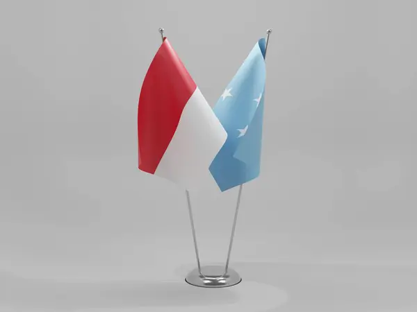 Mikronesien Indonesien Samarbete Flaggor Vit Bakgrund Render — Stockfoto