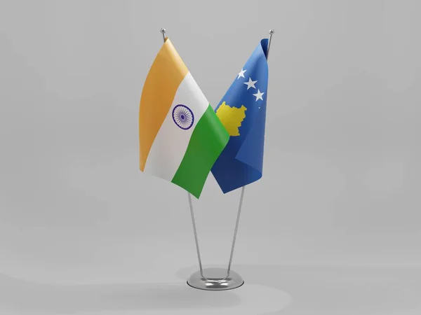Kosovo Banderas Cooperación India Fondo Blanco Render — Foto de Stock