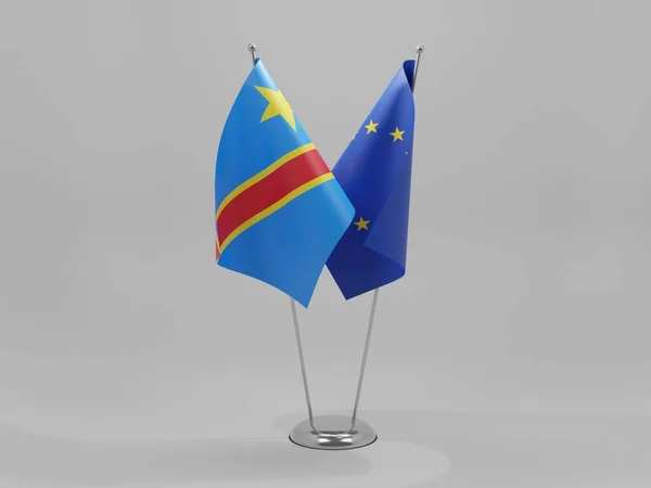 Avrupa Birliği Kongo Demokratik Cumhuriyeti Şbirliği Bayrakları Beyaz Arkaplan Render — Stok fotoğraf