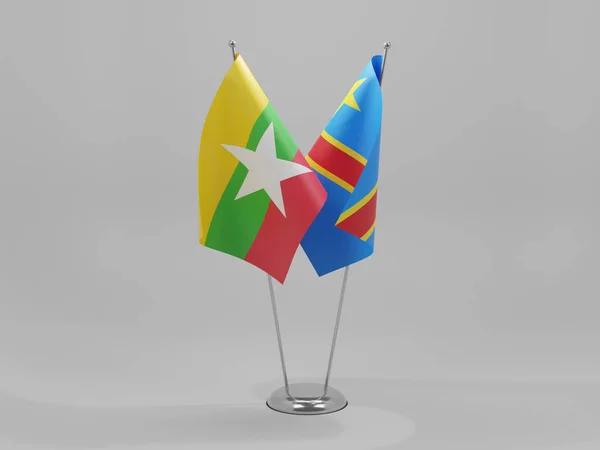 Demokratická Republika Kongo Myanmar Cooperation Flags White Background Render — Stock fotografie