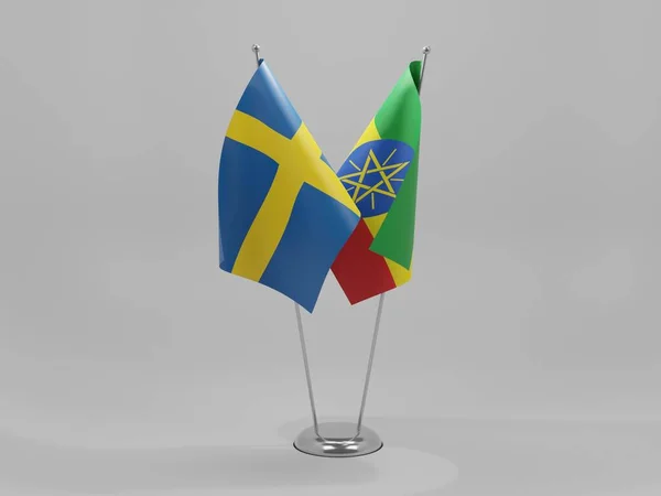 Ethiopia Sweden Cooperation Flags White Background Render — Stock Photo, Image