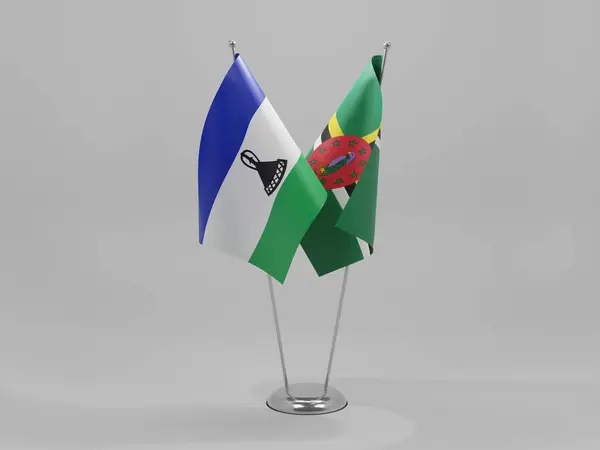 Dominica Banderas Cooperación Lesotho Fondo Blanco Render — Foto de Stock