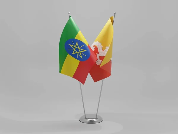 Bhutan Ethiopia Cooperation Flags White Background Render — Stock Photo, Image