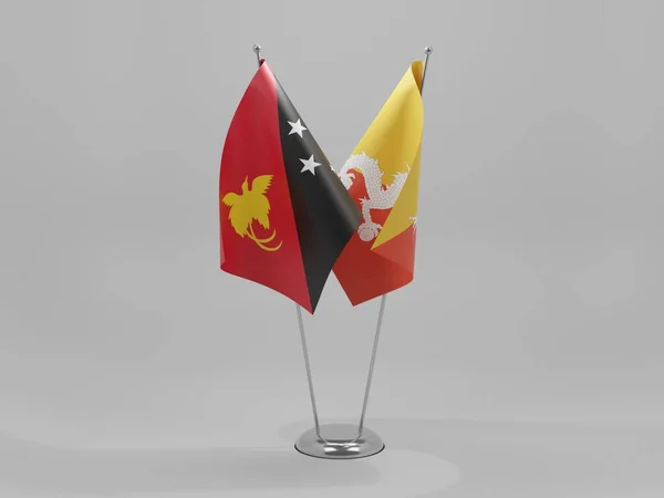 Bhutan Bandiere Cooperazione Papua Nuova Guinea Sfondo Bianco Render — Foto Stock