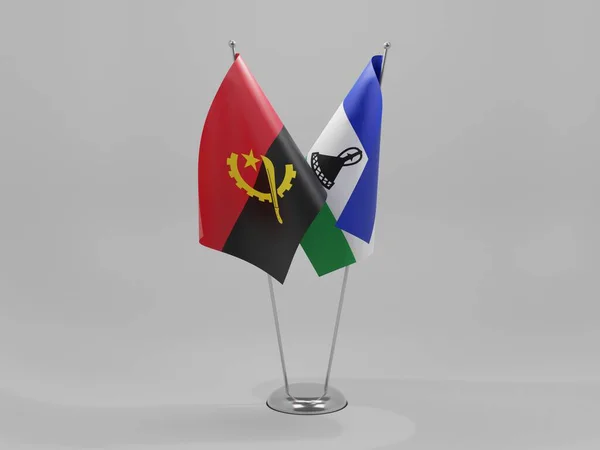 Lesotho Angola Banderas Cooperación Fondo Blanco Render —  Fotos de Stock