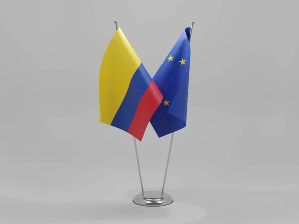 Europese Unie Colombia Samenwerkingsvlaggen Witte Achtergrond Render — Stockfoto