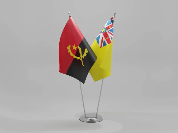 Niue Angola Banderas Cooperación Fondo Blanco Render —  Fotos de Stock