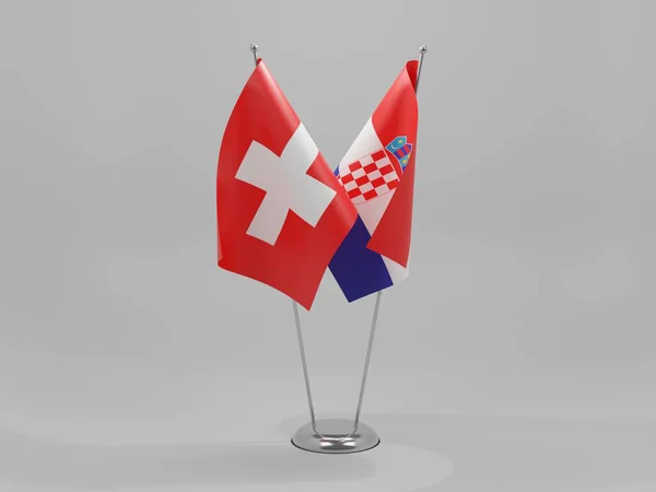 Хорватія Швейцарія Прапори Співробітництва Біле Тло Рендер — стокове фото