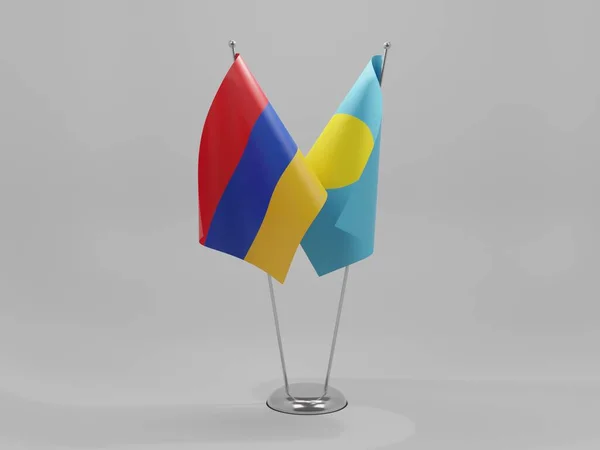 Palau Armenia Banderas Cooperación Fondo Blanco Render —  Fotos de Stock