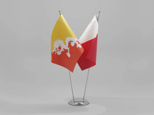 Malta Bhutan Flagi Współpracy Białe Tło Render — Zdjęcie stockowe