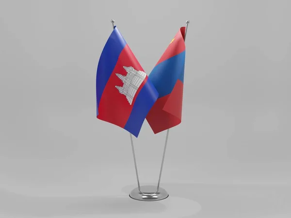 Mongolei Kambodscha Kooperationsflaggen Weißer Hintergrund Render — Stockfoto