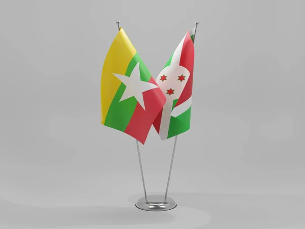 Burundi Myanmar Samenwerkingsvlaggen Witte Achtergrond Render — Stockfoto